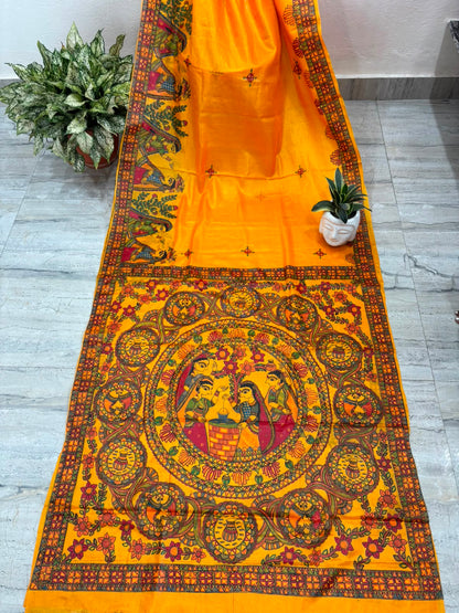 Handpainted Paper Silk Saree for Women | Handmade Artisan Painted Saree | Elegant Festive & Party Wear