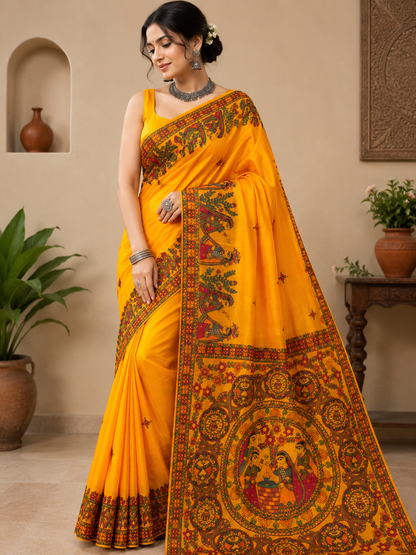 Handpainted Paper Silk Saree for Women | Handmade Artisan Painted Saree | Elegant Festive & Party Wear